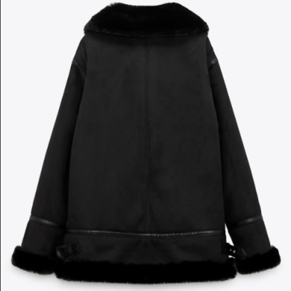 ZARA FAUX SUEDE DOUBLE FACED LONG JACKET BLACK US WOMEN'S SMALL - Picture 14 of 16